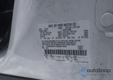 2022 Ford Explorer Xlt z USA, uszkodzony, nr VIN 1FMSK8DH1NGB72906